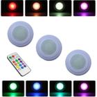 Kit 3 Spots Luminárias Lâmpadas Redondas Sem Fio RGB Coloridas Multicolor Led Com Controle Remoto Para Paredes Armários