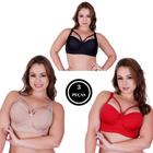 Kit 3 Sutiã Plus Size Bojão Reforçado Com Tiras Strappy - KIT 3 STRAPPY BEGE PRETO VERMELHO