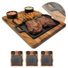 Kit 3 Tábuas Para Churrasco e Porção Com Chapas de Ferro Fundido E Cumbucas - Brasa Store