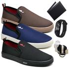 Kit 3 Tênis Slip On Masculino Lona + Carteira + Relógio + Cinto + Meia