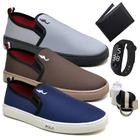 Kit 3 Tênis Slip On Masculino Lona + Carteira + Relógio + Cinto + Meia