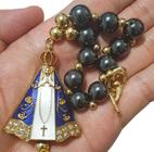 Kit 3 terços portátil dezena religiosa hematita de nossa senhora Aparecida