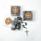 Kit 3 Terços São Bento hematita religioso medalha crucifixo proteção