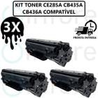 KIT 3 Toner Universal Compatível Ce285a cb435a cb436a Para Impressora M1212 P1102w M1132 M1210 M1130