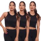 Kit 3 Top Cropped Regata Canelado Mulher Lisa Blusa Blusinha Básica Treino Academia