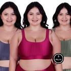 Kit 3 Top de Academia Grande Plus Size Fitness 46 48 50 - KIT 3 NICOLE CINZA PINK VERDE MILITAR