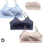 Kit 3 Tops Femininos Fitness Poliamida Bojo Removível Alças Finas Top Academia Leve