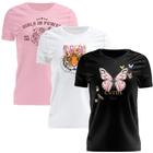 Kit 3 Tshirt Blusa Estampada Feminina Manga Curta Camiseta Camisa