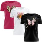 Kit 3 Tshirt Blusa Estampada Feminina Manga Curta Camiseta Camisa