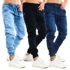 Kit 3 Unid Calça Joguer Jeans Sarja Masculina Punho