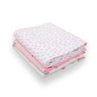 Kit 3 Unidades Cueiro Flanelado Estampado para Bebê 100% Algodão 80cm x 50cm Rosa - papi