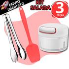 Kit 3 Utensílio Salada Processador de Alimentos Pegador Inox Salada 29cm E Espátula Silicone Reta - SQ