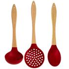 Kit 3 Utensílios de Preparação Cozinha Silicone Cabo de Madeira Linha Cherry Wincy