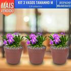 Kit 3 Vaso Plástico Tam M 2,3L Decoração Plantas Jardim Flores Terracota