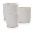 Kit 3 Vasos Cachepots Plantas com Pratos e Tampas para o Fundo Londres Porcelana Branco Fosco Pozzani