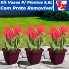 Kit 3 Vasos Para Plantas 9,6L C/ Prato Decoração Casa Jardim