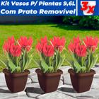 Kit 3 Vasos Para Plantas 9,6L C/ Prato Decoração Casa Jardim - Usual Utilidades