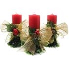 Kit 3 Velas Vermelhas Decorativas Para Natal Com Laço Dourado