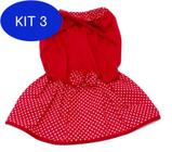 Kit 3 Vestido para Cachorro malha com lacinho vermelha tamanho M