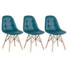 KIT - 3 x cadeiras estofadas Eames Eiffel Botonê - Base de madeira clara