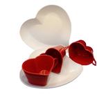 Kit 3 xicaras vermelha coração + 3 pires coração branco