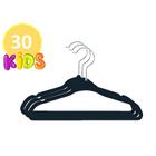 Kit 30 cabides aveludados infantil preto slim antideslizante resistente de veludo