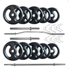 Kit 30 Kg de Anilhas Ferro + 02 Barras de 40cm + Barra W + Barra 120cm