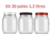 Kit 30 Potes 1,3 Litros Recipientes De Vidro Liso Invicta