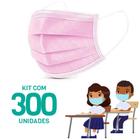 Kit 300 Máscaras Descartáveis para Crianças - Cor Rosa