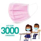 Kit 3000 Máscaras Descartáveis para Crianças - Cor Rosa - Mundial Fenix