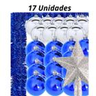 Kit 34 Enfeite De Natal Azul Natalino Prata Festão Colorida Dourada Estrela