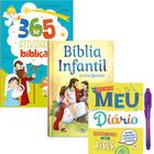 Kit 365 Atividades Bíblicas + Bíblia Infantil Letra Grande Capa Dura Almofadada + Livro Meu Diário - Segredos com Je