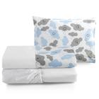 Kit 3pçs Lençol para Menino Mini Cama Nuvem Azul Moderno