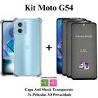 Kit 3UN Película 3D de Vidro Privacidade + 1UN Capa Transparente Anti Shock para Moto G54 5G