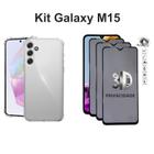 Kit 3UN Película Privativa 3D de Vidro + Capa Capinha Transparente para Galaxy M15