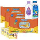 Kit 3x Lenço Natural Baby 100Un, Talco Baby Shark, Óleo Johnsons 200ml, Sabonete Pom Pom Glicerinado