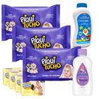 Kit 3x Lenço Piquitucho 48un, Talco Baby Shark, Óleo Johnsons 200ml, Sabonete Pom Pom Glicerinado