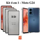 Kit 3x Películas 3D de Vidro + Capa Capinha Anti Impactos para Moto G24 Transparente