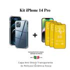 Kit 3x Películas de Cerâmica Fosca + Capa Capinha Transparente para Iphone 14 Pro - HUANG