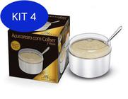 Kit 4 Açucareiro De Inox Tampa Acrílica Com Colher Megainox