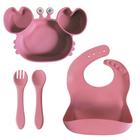 Kit 4 Alimentação Bebê Babador Prato caranguejo Silicone