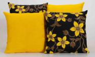 Kit 4 Almofadas Decorativas para Sofá Estampa Preto com Flores Amarelas