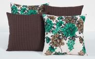 Kit 4 Almofadas Decorativas para Sofá Estampa Tabaco com Flores Verde Marinho