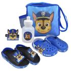 Kit 4 Babuche Sandalia Papete Infantil Mochila Escolar Com Garrafinha E Pulseira Patrulha Meninos