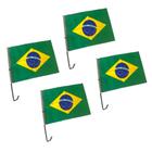 Kit 4 Bandeiras Tecido do Brasil com Suporte para Vidro Janela de Carro Torcida Copa do Mundo Carreata 7 de Setembro