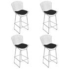 Kit 4 Banquetas Bertoia Cromada D60 com Assento Sintético Preto