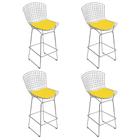 Kit 4 Banquetas Bistrô Bertoia Cromada D70 com Assento Sintético Amarelo