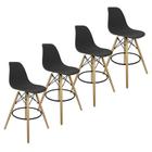 Kit 4 Banquetas Charles Eames Eiffel Wood Design Base Fixa - Lianto Decor