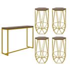 Kit 4 Banquetas Liz + 1 Mesa Bancada Mavie 150cm Industrial Ferro Dourado MDF Rústico - Ahazzo Móveis