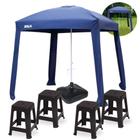 Kit 4 Banquetas Plasticas 120 Kg + Guarda Sol Modelo Gazebo 2,2 X 2,2 M + Base Plastica 22 Kg